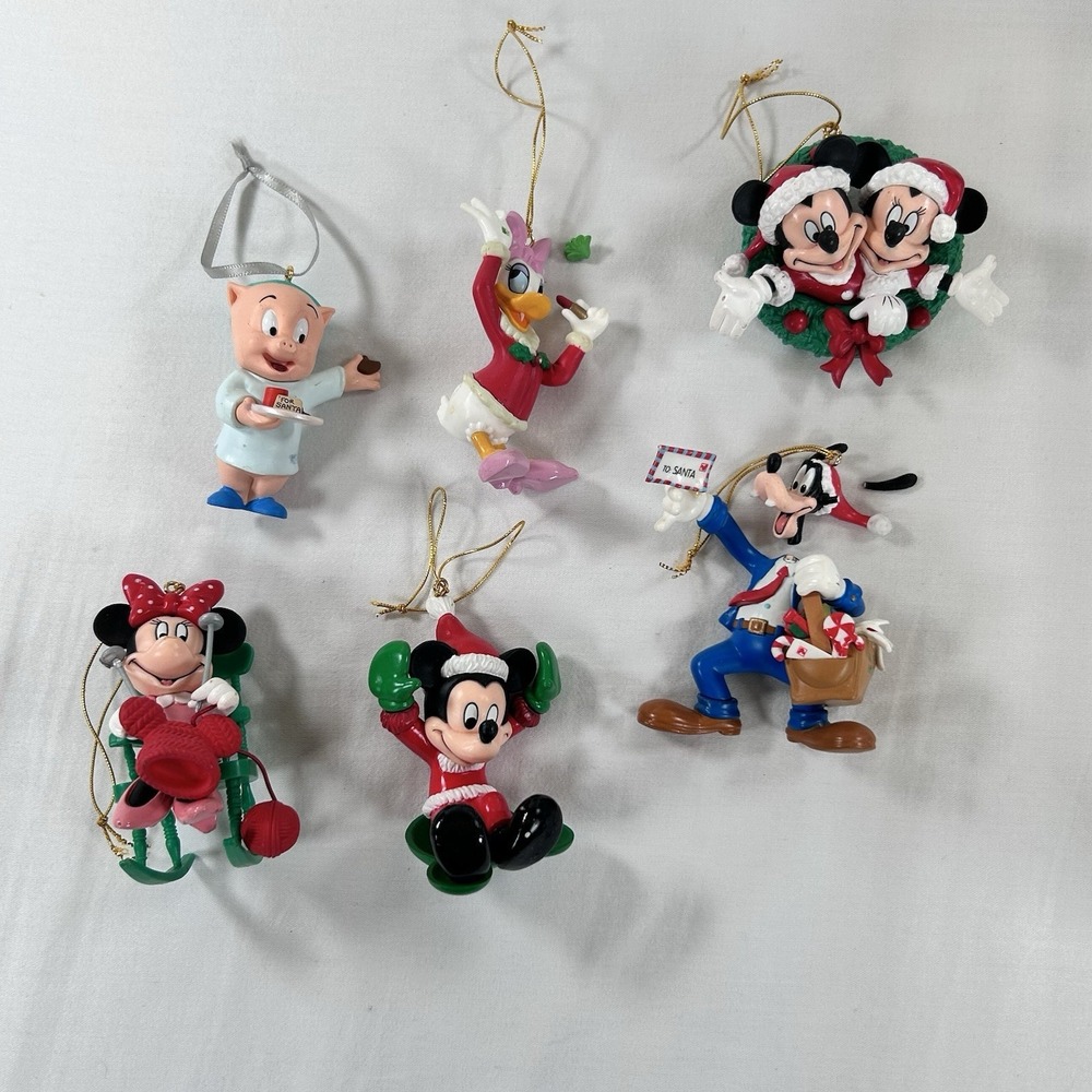 Vintage Disney Mini Ornaments Minnie Daisy Goofy Wreath Pig Christmas Broken
